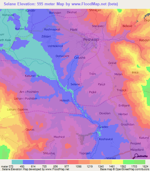 Selane,Albania Elevation Map