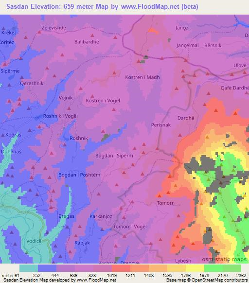 Sasdan,Albania Elevation Map