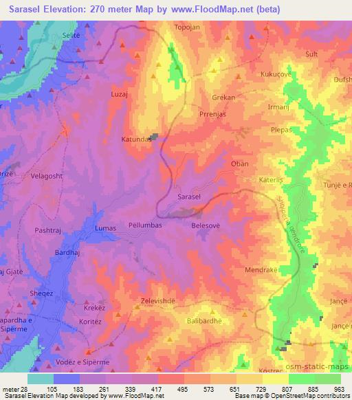 Sarasel,Albania Elevation Map