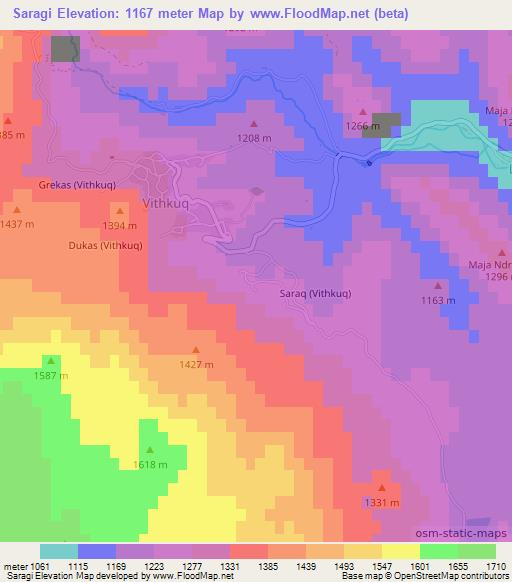 Saragi,Albania Elevation Map