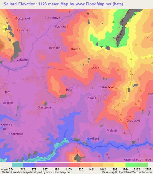 Sailard,Albania Elevation Map