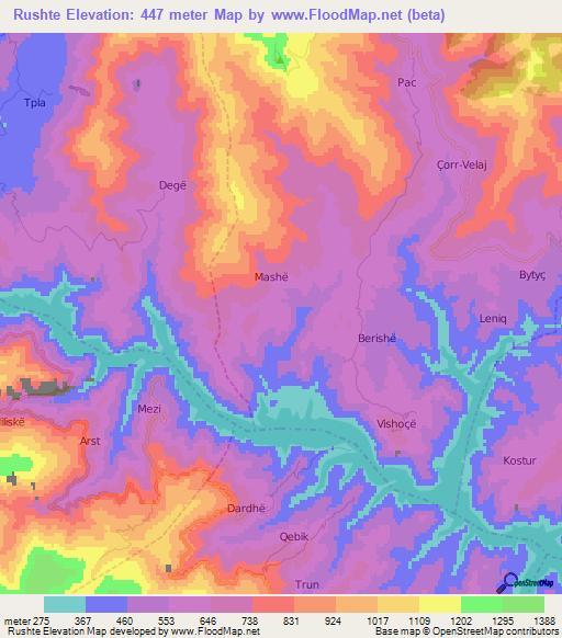 Rushte,Albania Elevation Map