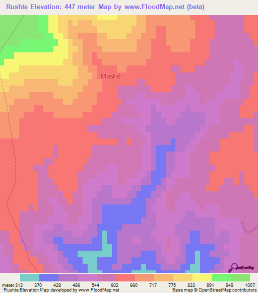 Rushte,Albania Elevation Map