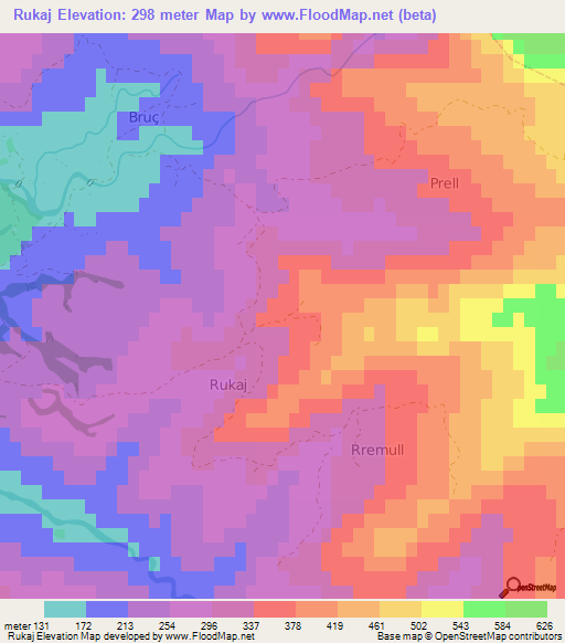 Rukaj,Albania Elevation Map