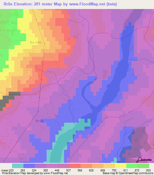 Rrile,Albania Elevation Map