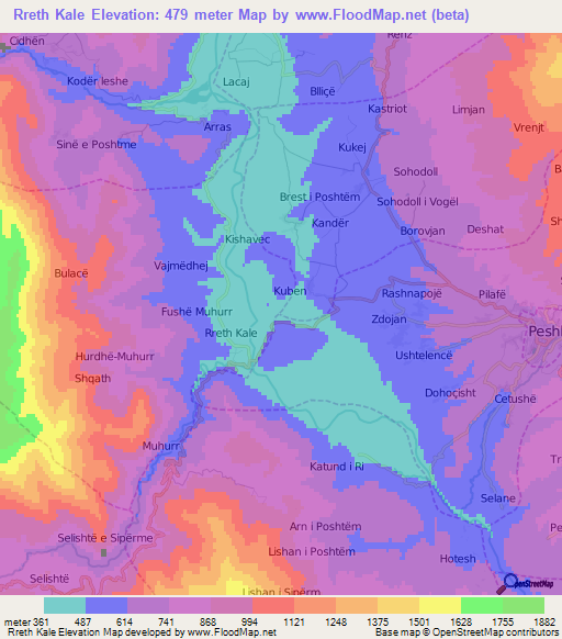 Rreth Kale,Albania Elevation Map