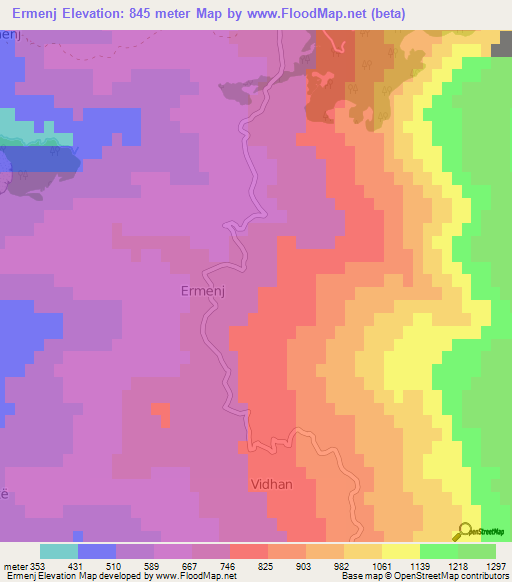 Ermenj,Albania Elevation Map