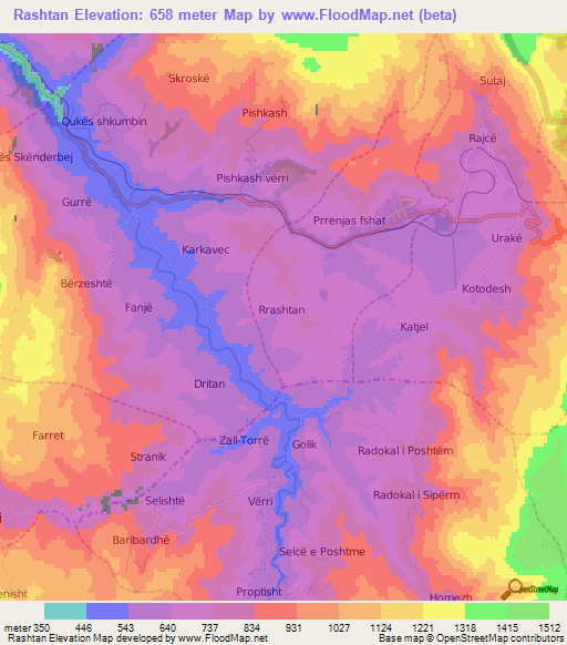 Rashtan,Albania Elevation Map