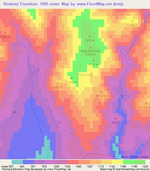 Roshanj,Albania Elevation Map