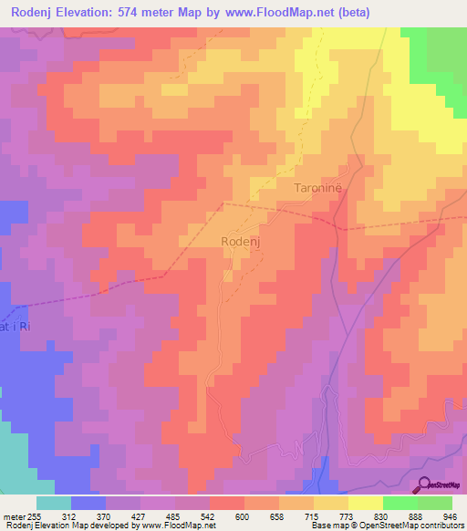 Rodenj,Albania Elevation Map