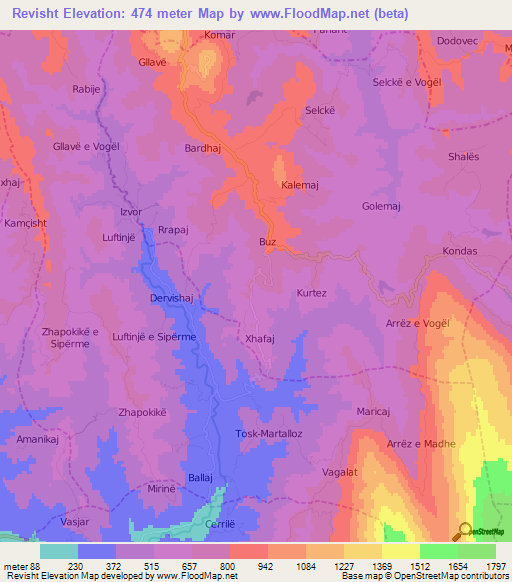 Revisht,Albania Elevation Map