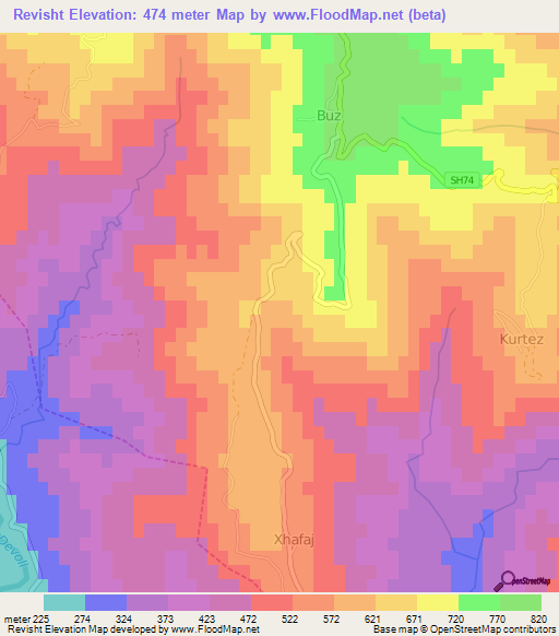 Revisht,Albania Elevation Map