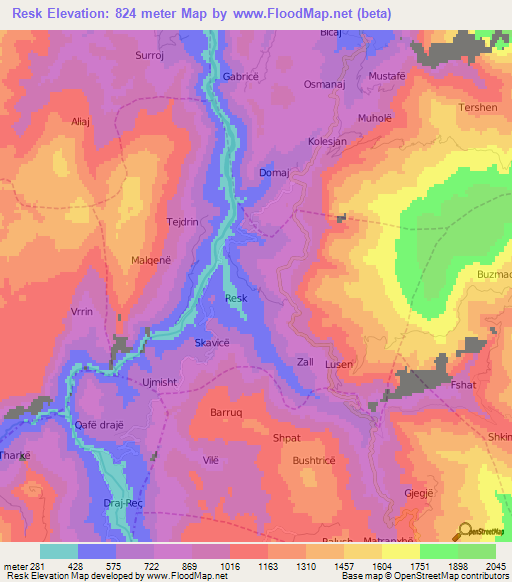 Resk,Albania Elevation Map