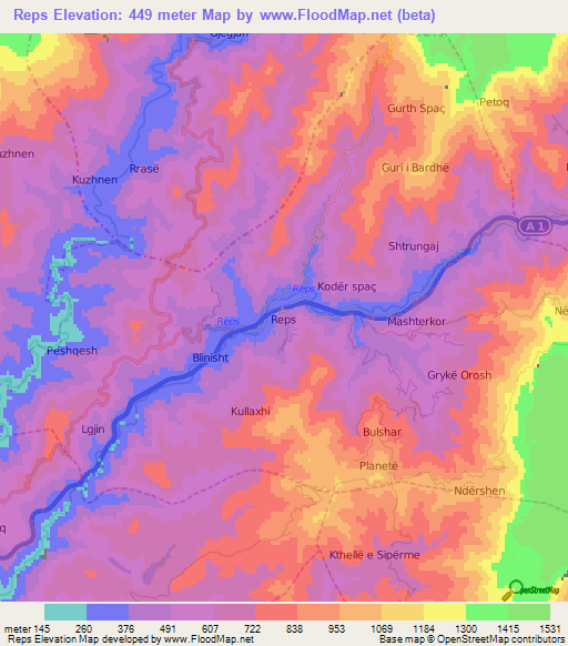 Reps,Albania Elevation Map