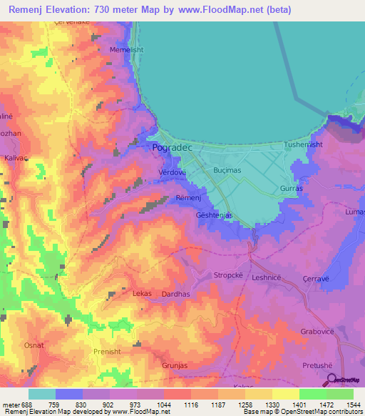 Remenj,Albania Elevation Map