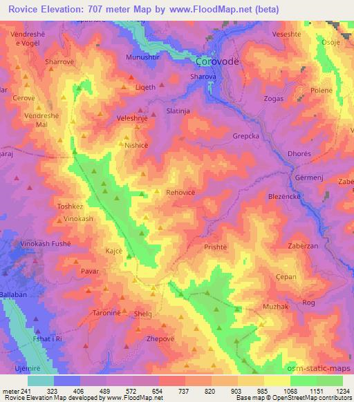 Rovice,Albania Elevation Map