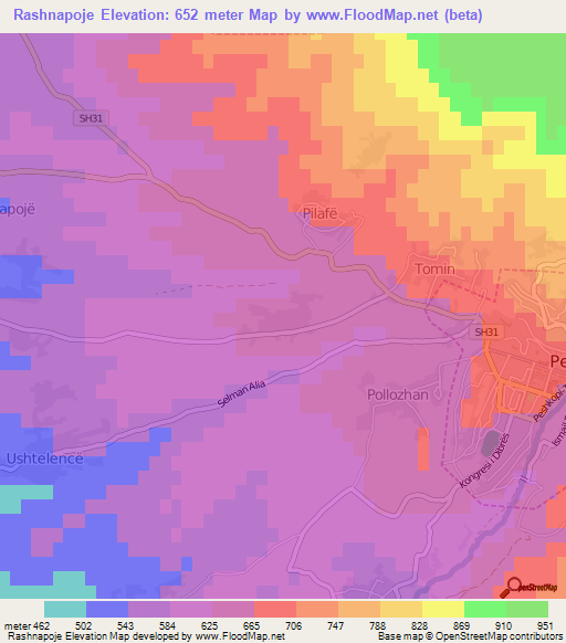 Rashnapoje,Albania Elevation Map