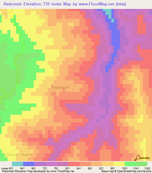 Radovesh,Albania Elevation Map