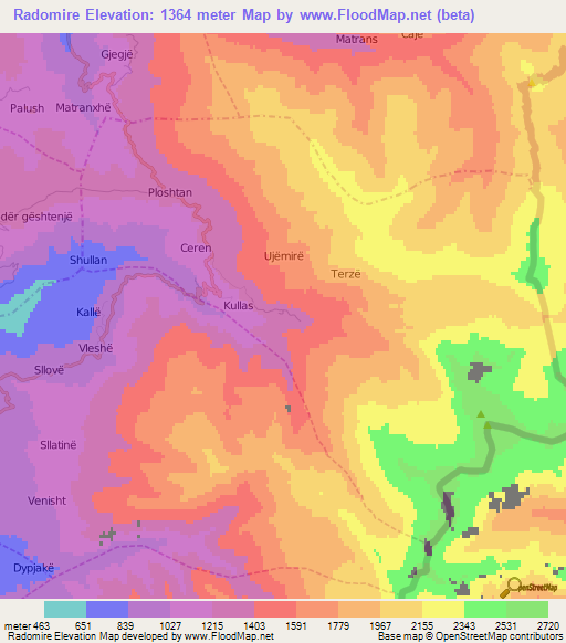 Radomire,Albania Elevation Map