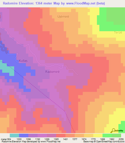 Radomire,Albania Elevation Map