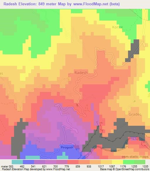 Radesh,Albania Elevation Map