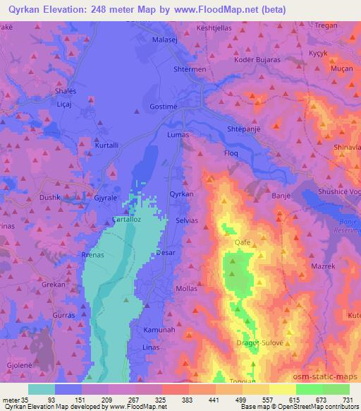 Qyrkan,Albania Elevation Map