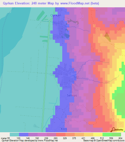 Qyrkan,Albania Elevation Map