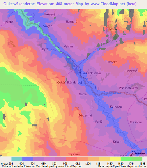 Qukes-Skenderbe,Albania Elevation Map