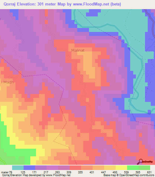 Qorraj,Albania Elevation Map