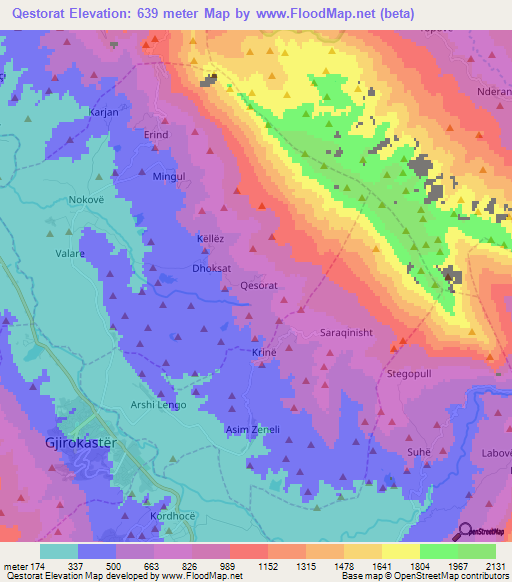 Qestorat,Albania Elevation Map