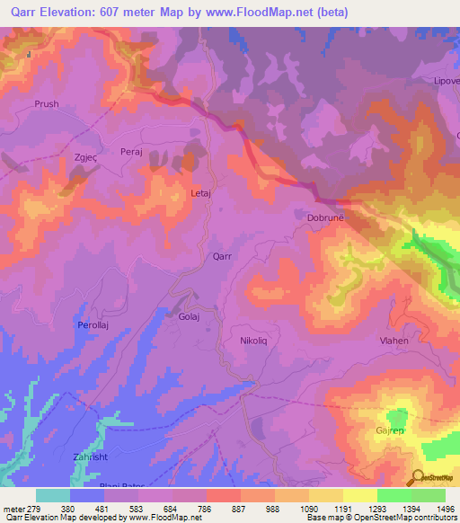 Qarr,Albania Elevation Map