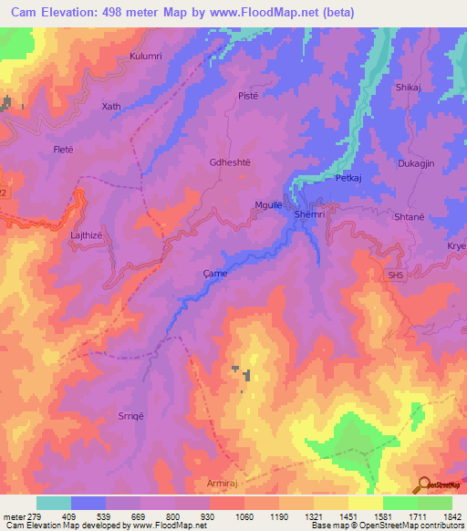 Cam,Albania Elevation Map