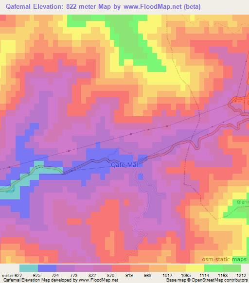 Qafemal,Albania Elevation Map