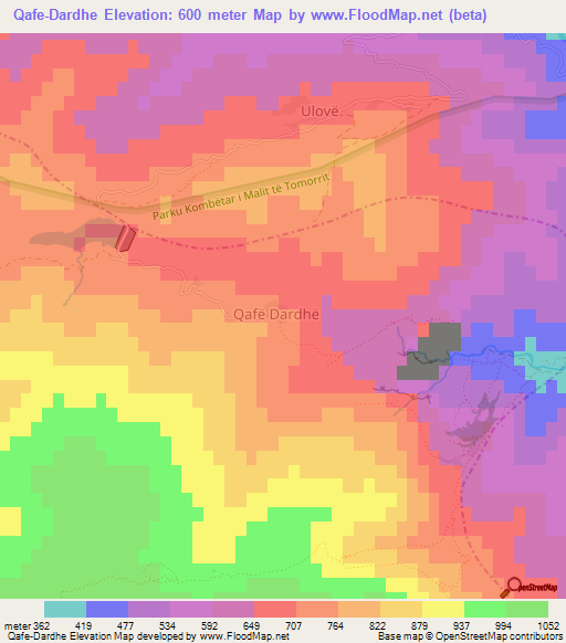 Qafe-Dardhe,Albania Elevation Map