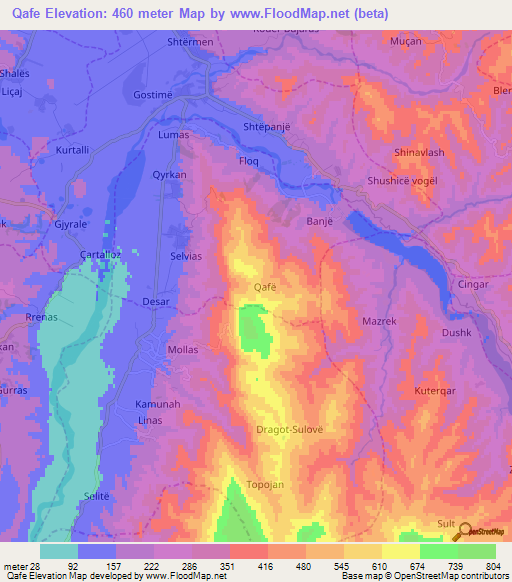 Qafe,Albania Elevation Map