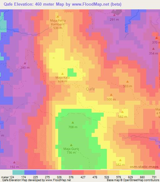 Qafe,Albania Elevation Map