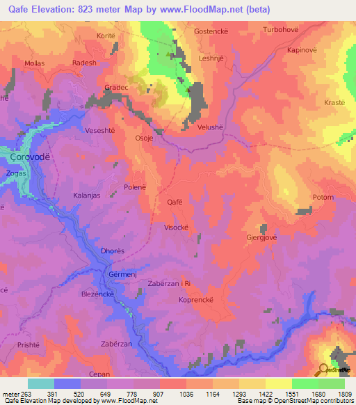 Qafe,Albania Elevation Map