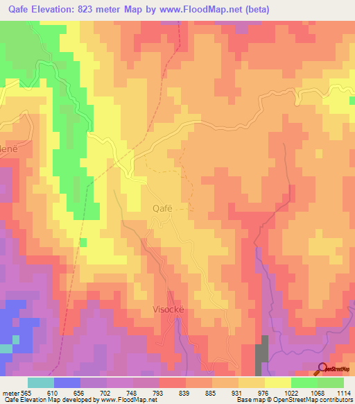 Qafe,Albania Elevation Map