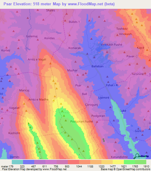 Psar,Albania Elevation Map