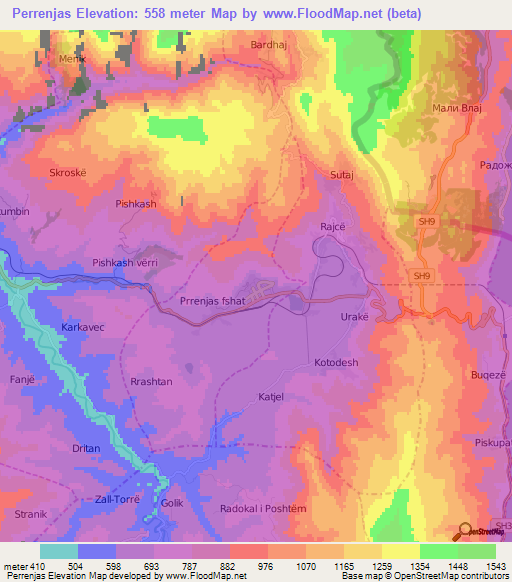 Perrenjas,Albania Elevation Map