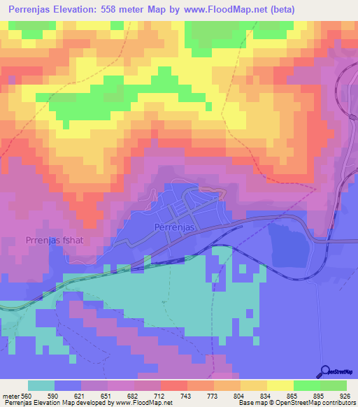 Perrenjas,Albania Elevation Map