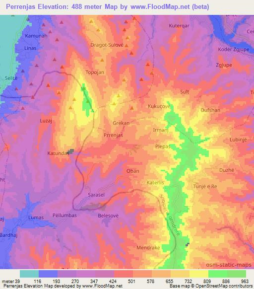 Perrenjas,Albania Elevation Map