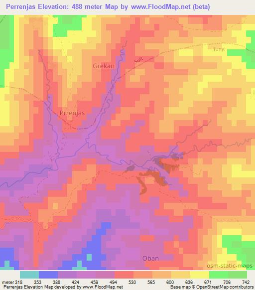 Perrenjas,Albania Elevation Map