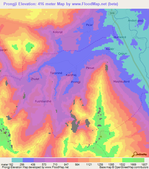 Prongji,Albania Elevation Map