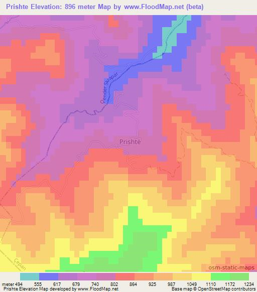 Prishte,Albania Elevation Map