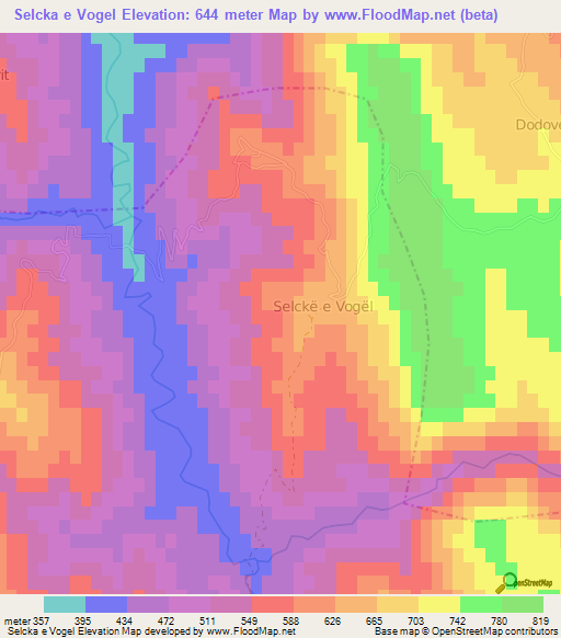 Selcka e Vogel,Albania Elevation Map