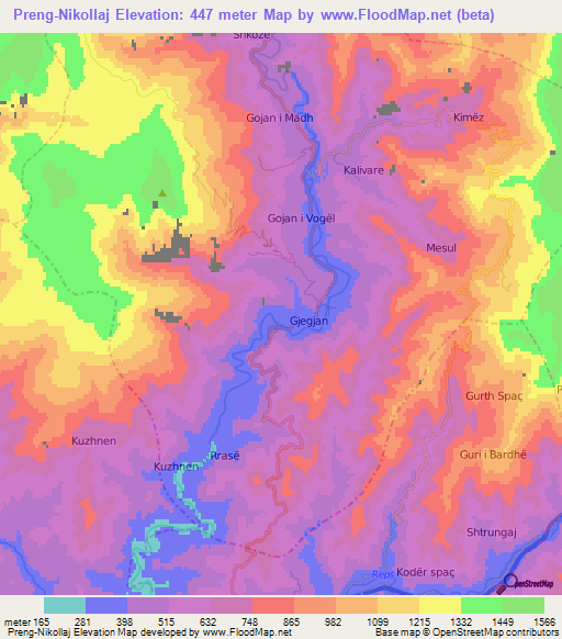 Preng-Nikollaj,Albania Elevation Map