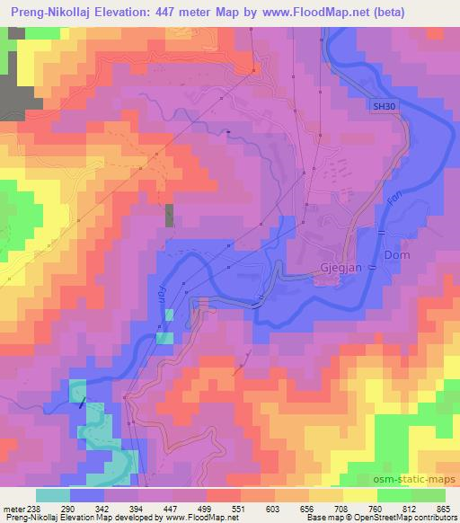 Preng-Nikollaj,Albania Elevation Map