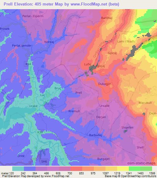 Prell,Albania Elevation Map