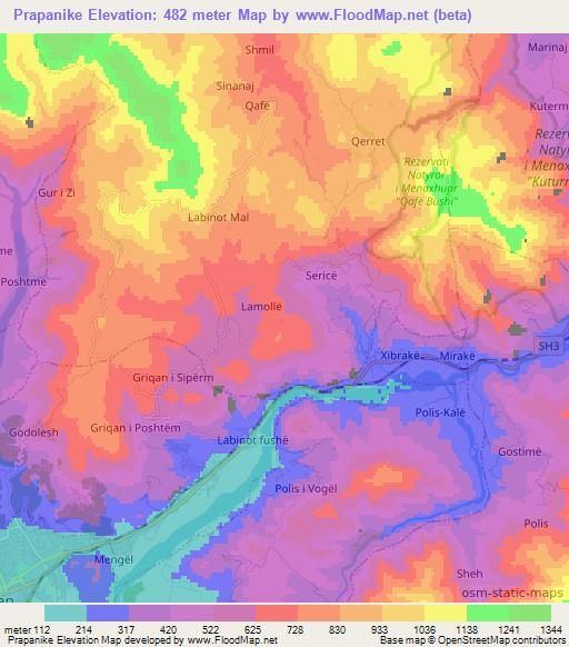 Prapanike,Albania Elevation Map